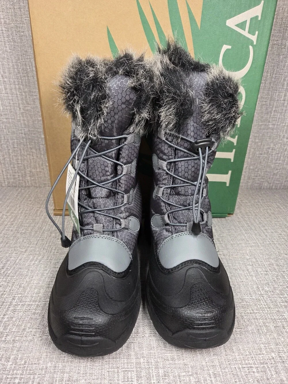 Itasca NEW Vixen Snow Winter Boots Gray Black Faux Fur Women's 9